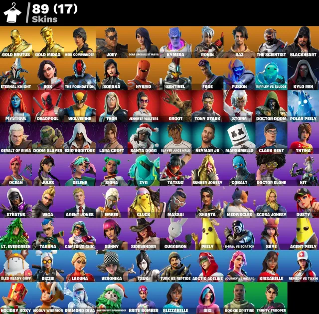 👕 89 Skins 🎮 1362 Level 💰 300 V-Bucks 💰 Gold Brutus | Gold Midas | Keri Commander | Joey | Gear, Verkauf, Skins 89