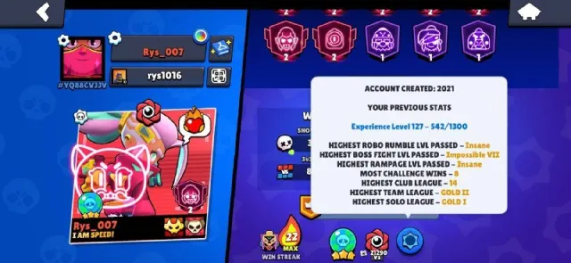 Old account created in 2021. Email access included., trophies 67708, brawlers 104, primes 42
