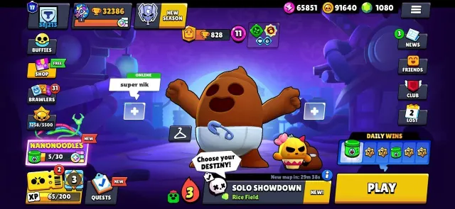 32k 🏆, Gamer Bibi, 92 Brawlers, 12 Leg, 17 Power 11s, 16 Hypercharges, 1,080 Gems + 90k Coins, trophies 32000, brawlers 92, primes 17
