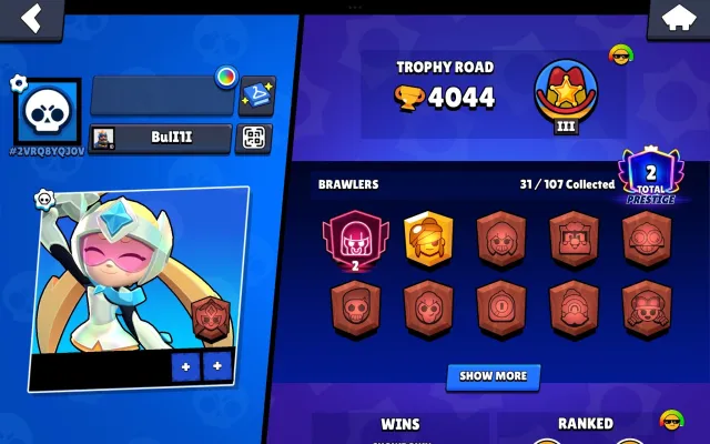 🔥 Brawl Stars | 4044 🏆 | 31/107 👥 | 12 skins 🎨 | 2 legendary 👑 | 1 mythical 💎 | 2 prime ⭐|, 4044 trophies, 31 brawlers, 2 primes