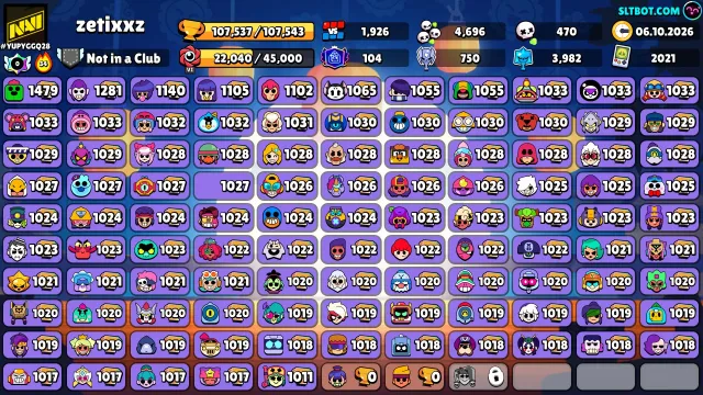 🏆107K🏆CHEAP REGION⭐️104PRIMES🟡40K Coins💎141 Crystals💎✨34K BLINGS, 107537 trophies, 106 brawlers, 104 primes