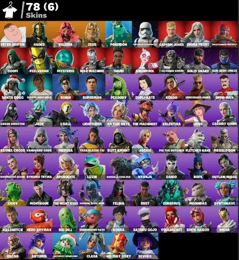 [PC/XBOX/PSN] 🔥 LVL 1751 | 💎 78 RARE SKINS | Peter Griffin + Hades + Valeria + Zeus | ✅ VOLLSTÄNDIGER ZUGANG, Продажа, скины 78