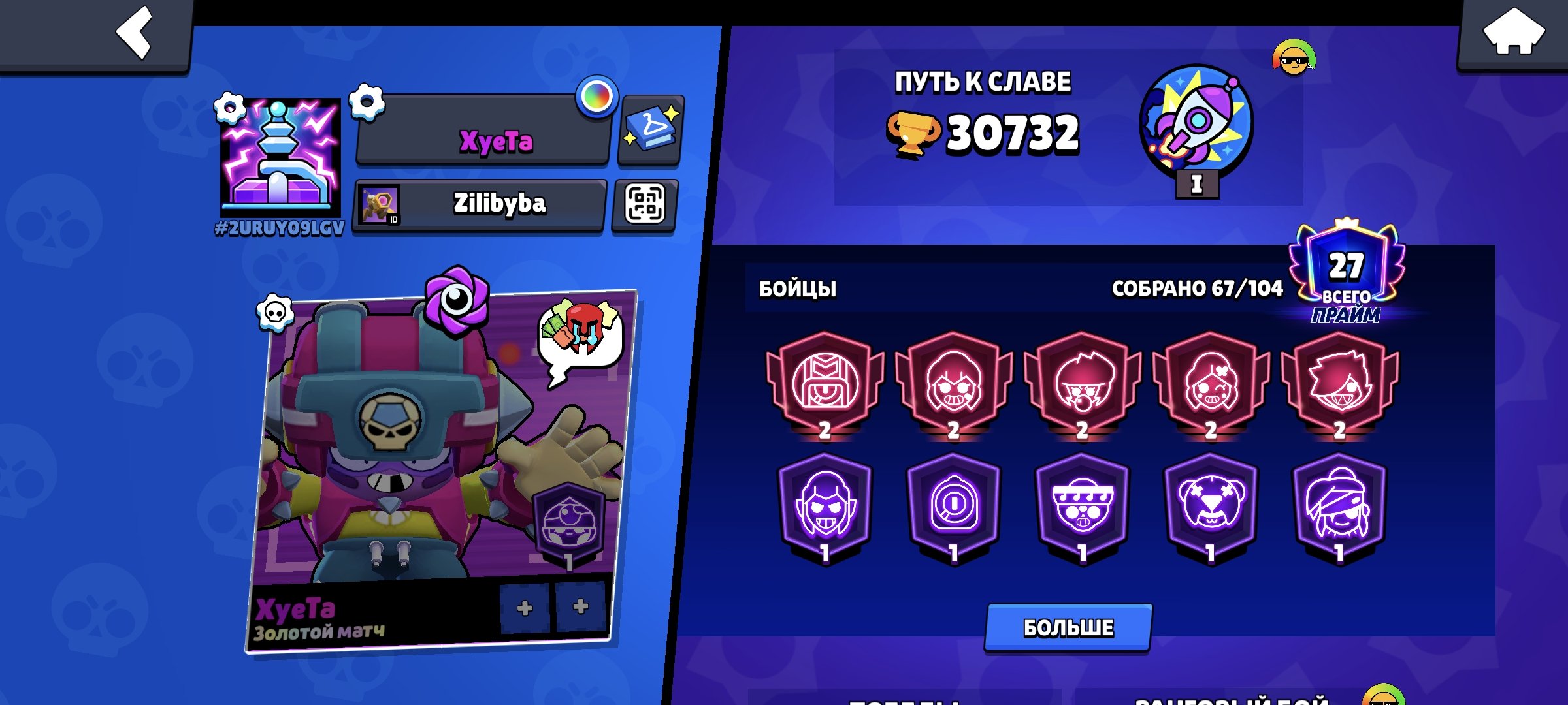 Escort 6 million items 7 card, trophies 30732, brawlers 67, primes 27