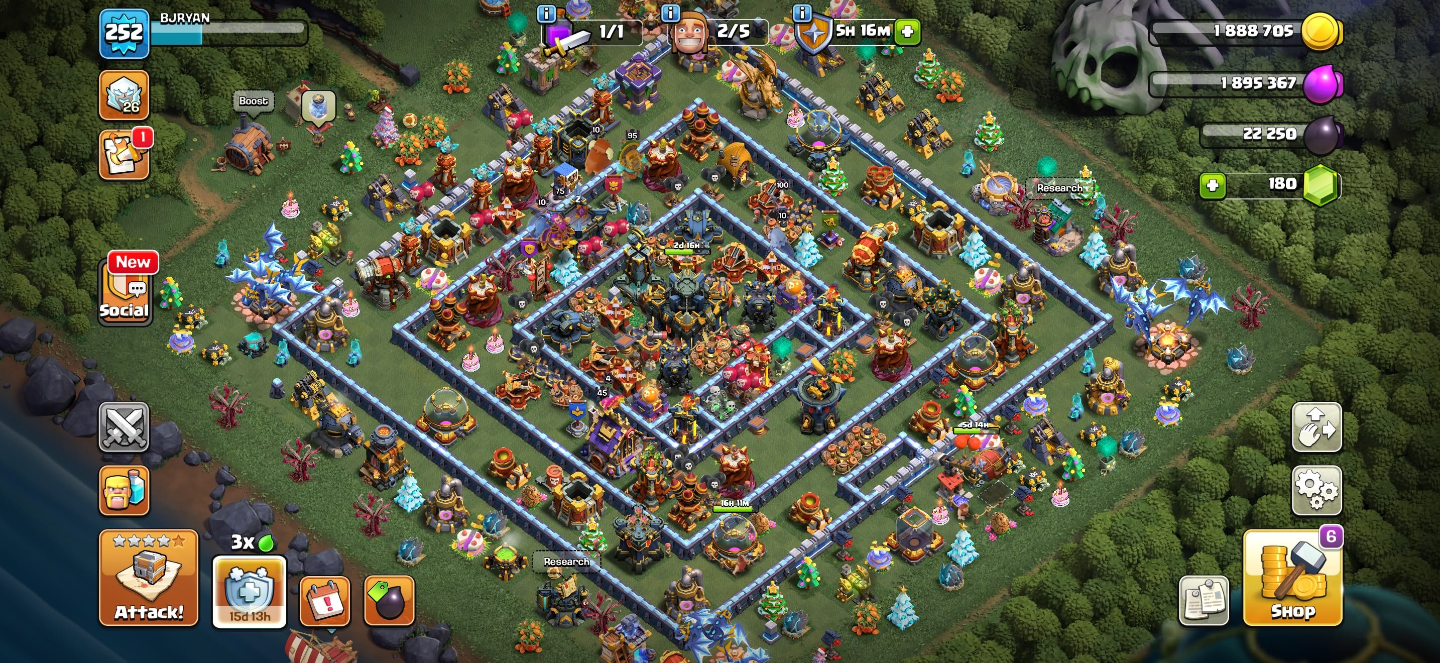 ▣ TH 17 Full Max ▣ 5859 War Stars ▣ Heroes: 95-100-74-75-45 ▣ 11x Epic Equipment (2x Max Level 27), 17 TH Main Village, 10 TH Builder