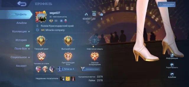 I'm selling an account, I've been playing on it for 5-6 years, Sale, Rank: Legend, Level: 50, Winrate: 52%, Heroes: 84, Skins: 186