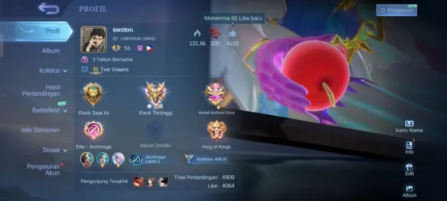 🍁106* at max, Zenith/Vexana, account for mid, check screenshots🍀, Sale, Rank: Mythical Immortal, Level: 55, Win rate: 60%, Heroes: 128, Skins: 131