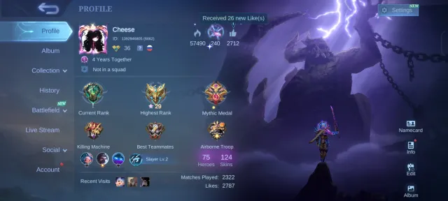 HAYABUSA SHURA CHU STAN, Sale, Rank: Epic, Level: 66, Win rate: 54%, Heroes: 75, Skins: 124