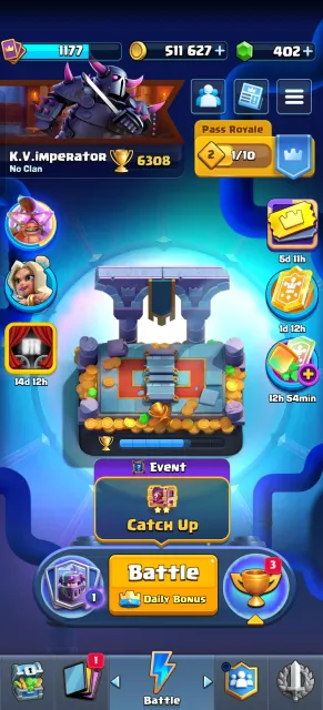 20 legendaries, 6 evolutions, 3 champions, 2 heroes, 17 arena, 12 level, 6308 trophies, 117 cards, 20 leg, No