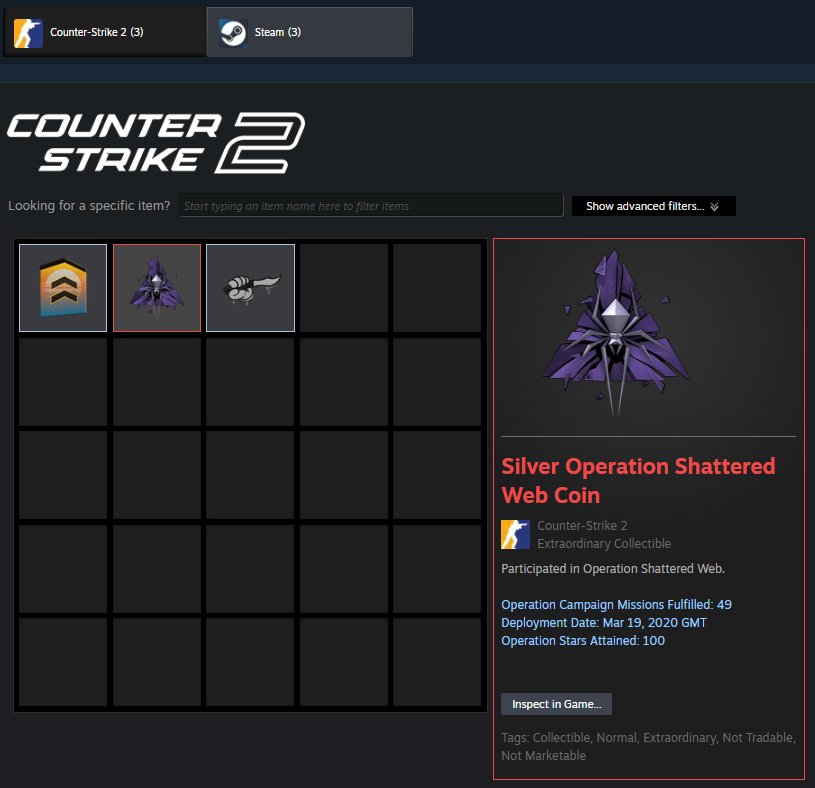 NO Prime!【2 Medals】Silver Shattered Web, 5-Year Veteran Coin, 19 real hours | Warranty, Sale, Empty, No PRIME