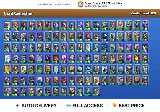 (Android/iOS) 🏆 CR King 14 🏆 Valkyrie + Knight + Tesla + Fire Dragon + Mega Knight, 20 arena, level 14, 7500 trophies, 120 cards, No