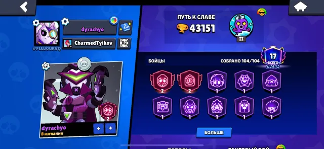 old account 2019 years, trophies 43151, brawlers 104, primes 17
