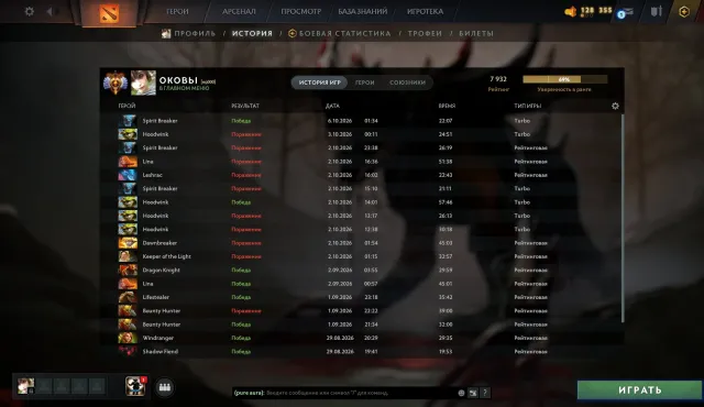 Classement actuel top 650 Europe main pool !, Vente, 8000 MMR, 11500 intégrité, 3660 matchs, 4284 heures