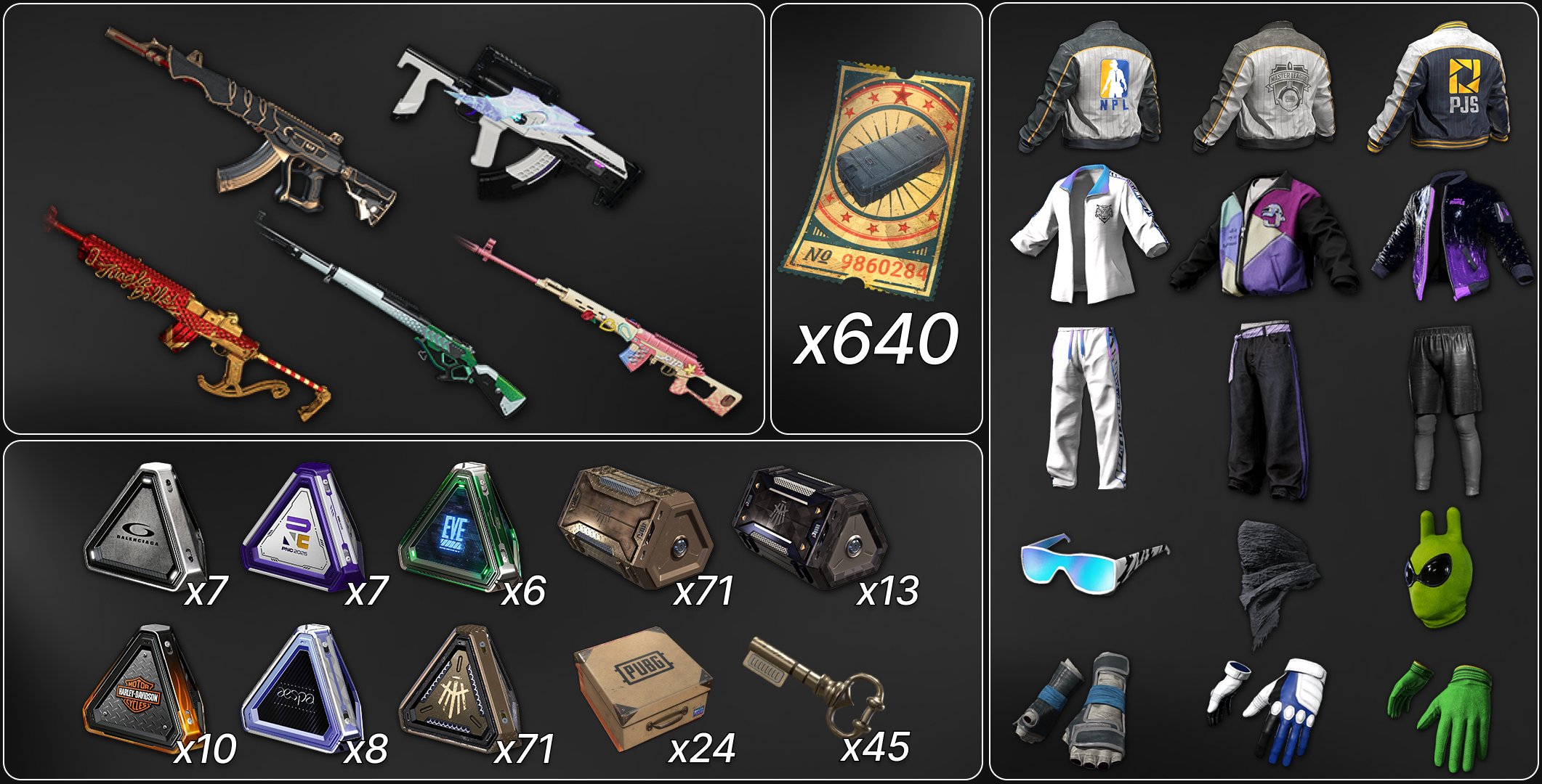 🔥6x [PROGRESSIVE] NEON DREAM AUG | ACE32 | KAR98K | MINI14 | DRAGUNOV | GROZA🔥🎀220 CHESTS🎀, No BATTLEGROUNDS Plus