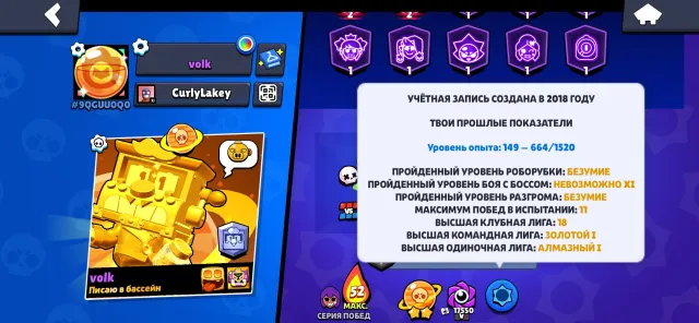 Brawl stars account 2018, trophies 52621, brawlers 104
