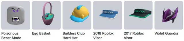 2017 | Beast Mode + Builders Club Hard Hat + 2017-2018 Roblox Visors + Violet Guardia + 700 RAP, Sale, Voice chat: No