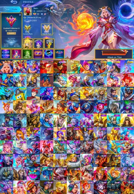 Legend Lunox, Unbeatable Ling Brody, KOF Paquito, Prime, STUN, TP Lightning, Global 🔥, Sale, Rank: Mythical Immortal, Level: 123, Win Rate: 50%, Heroes: 133, Skins: 377