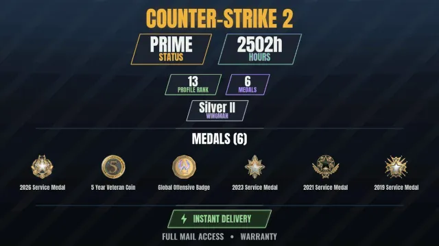【CS2 Prime💠2500h💎6 medals】【RUST】 Service Medal 2019, Service Medal 2021, Service Medal, Sale, With inventory, PRIME available