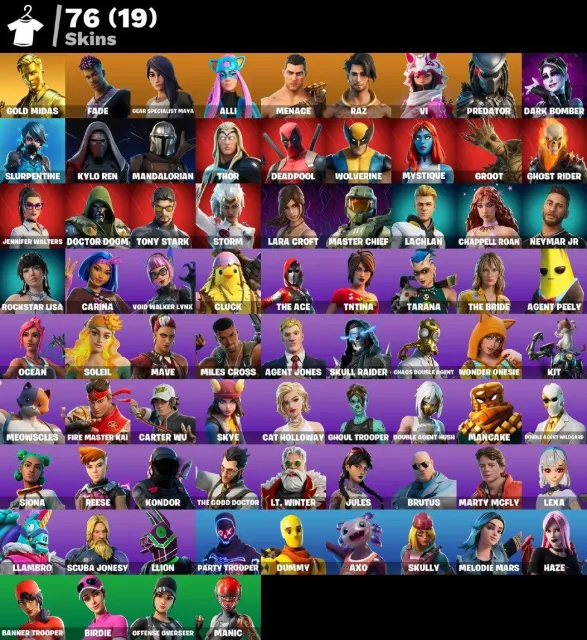 🌸 76 skins 🌸 Master Chief 🌸 Gold Midas 🌸 Fade 🌸 Gear Specialist Maya 🌸 Alli 🌸 Menace 🌸 Raz 🌸 V, Vente, skins 76