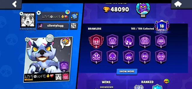 🎁PERSONAL ACCOUNT 2019✔, 48090 trophies, 105 brawlers, 18 primes