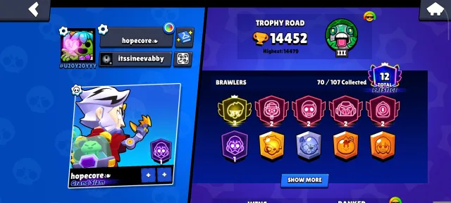 💓💓3-PRIME BIBI💓💓GOLDEN BIBI AND MANY FULL BUFFED CHARACTERS💓💓, 14452 trophies, 70 brawlers, 12 primes