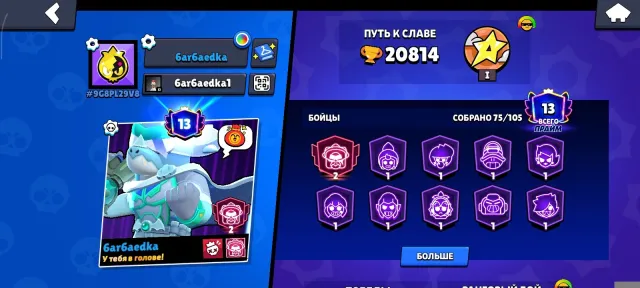 FAT ACCOUNT|2 PRIME ON PIERCE| LOTS OF LEVELING AND SKINS, 20814 trophies, 75 brawlers, 13 primes