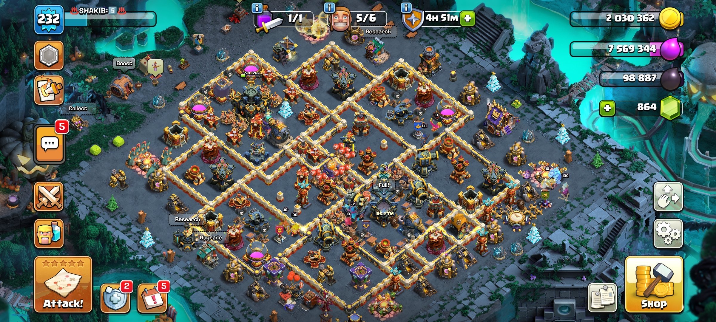 TH 17 Full Max~Heros-100/100/75/50~Ghost Scenary~All Equipment~Full Magic Item~Connect To Buyer Mail, 17 TH Main Village