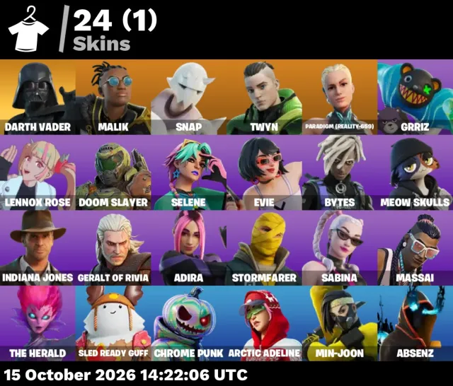 ⚡ 【FORTNITE】 💎 Darth Vader, Malik, Snap, Twyn, Paradigm (Reality-659), Grriz 💎 24 skins | 431 level, Sale, skins 24