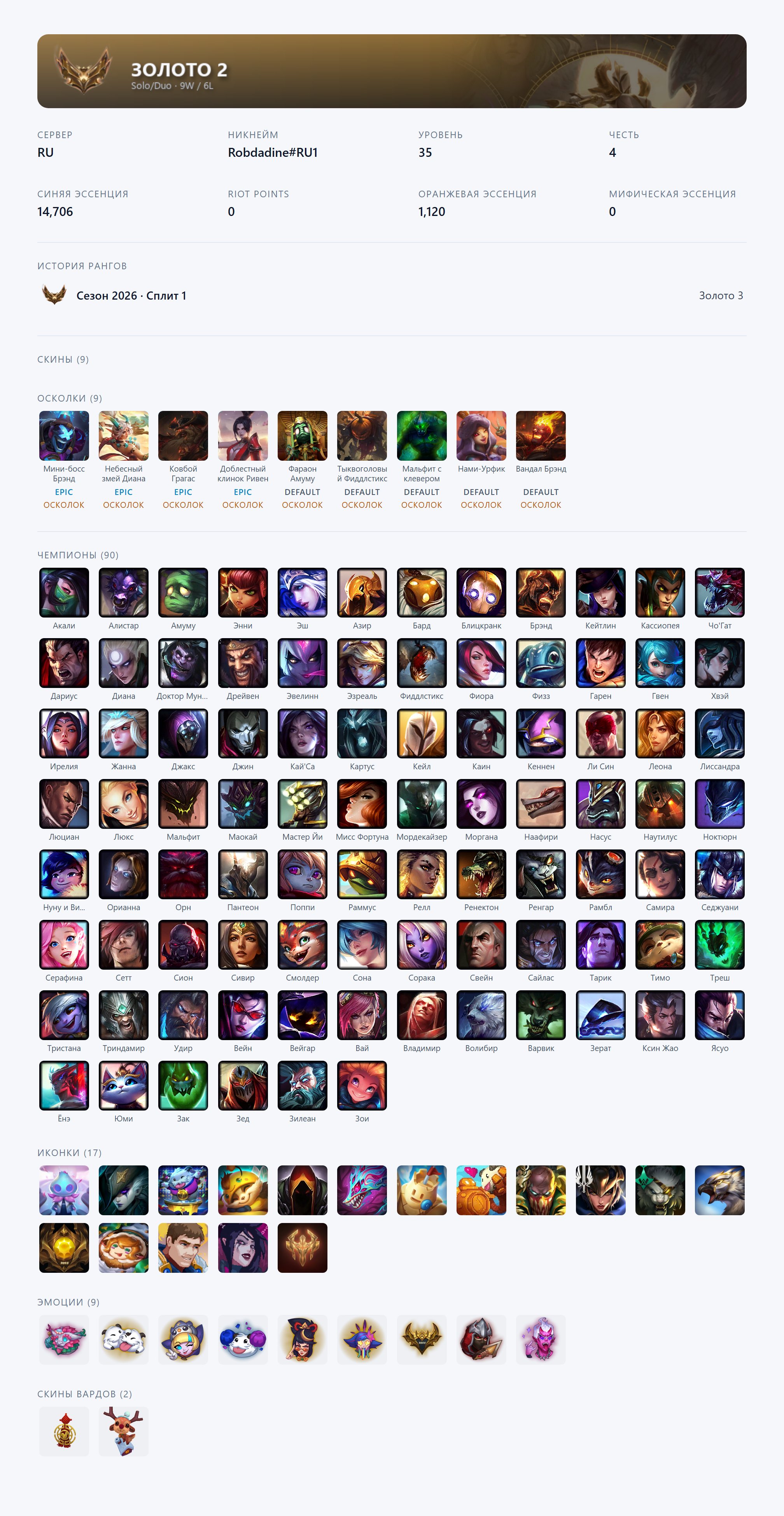🟥🕗 AUTO DELIVERY ⬜️ Battle Boss Brand, Heavenscale Diana, High Noon Gragas 🟥✅ EMAIL ⬜️#RLJO, Sale, level 35, champions 90, skins 9, Gold
