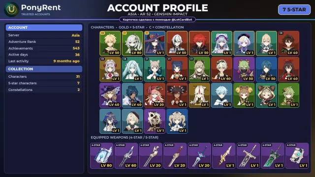 🦄 「GENSHIN」 [ASIA] 7 LEG: 🌿Nahida C1 💧Mona C1 🔥Harlequin 🔥Diluc 🌪Mizuki ❄️Qiqi 🌪Jinn 🌸 #3SH90Q, Any platform, Email not linked, Iter, Levelled up, AR 52
