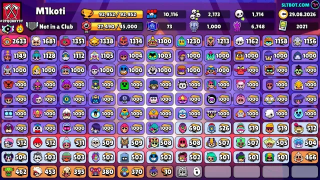 ⎛⎝🏆93К🏆⎠⎞ 🌺86-11х СИЛ【🌺МЕГА ПРОКАЧКА🌺]【🌺2600 ОТИС🌺】【🌺СТОИТ АНТИРЕС🌺] 【🌺ТОП ЦЕНА🌺], 100000 кубков, 105 бравлеров, 74 праймов