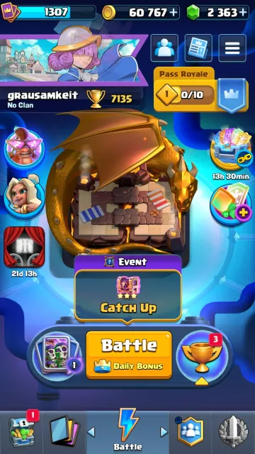 🏆7135 🏆 8 YEAR BADGE | 7 EVO | 🔥LOTS OF EMOJIS AND SKINS 🔥, 19 arena, 13 level, 7135 trophies, 120 cards, No