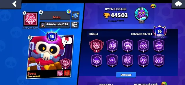 44k trophy account(re-binding), trophies 44503, brawlers 98, primes 16