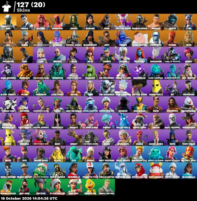 ⚡ 【FORTNITE】 💎 Skull Trooper, Eon, Lara Croft, Midas 💎 127 skins | 1736 niv. | 100 V-Bucks, Vente, skins 127