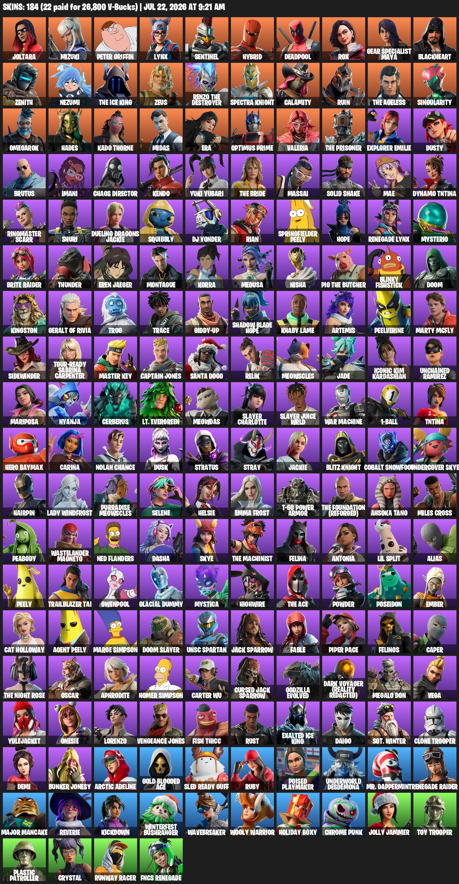 RARE LEVIATHAN CUSTOM CRASH HARLEY KYLO 37 PAID FULL ACCESS READY TO PLAY 434, Sale, skins 184