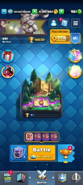 👑KT 15 •⚜️LV 65 • 🧬17 Evolution/108 Lv14🔥24 Lv15🔥3 Lv16🏆 10030 Trophies • 🃏 121 CARDS• 💎 960 Gems •, 25 арена, 65 уровень, 10030 кубков, 121 карт, Есть