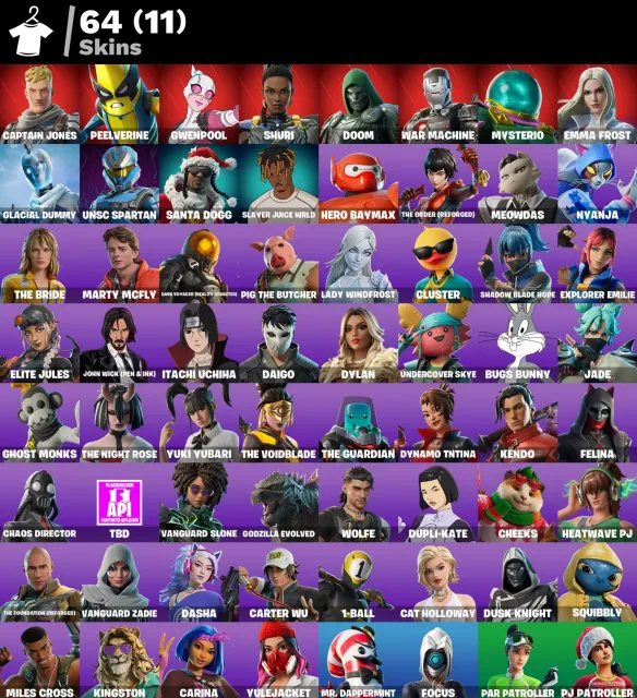 👕 64 Skins 🎮 1910 Level 💰 600 V-Bucks 💰 Captain Jones | Peelverine | Gwenpool | Shuri | Doom |, Verkauf, Skins 64
