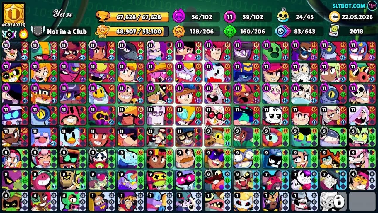 67k trophy! All 102 brawler! 56 hyper! 40 prestige 300+ skins, trophies 67000, brawlers 102