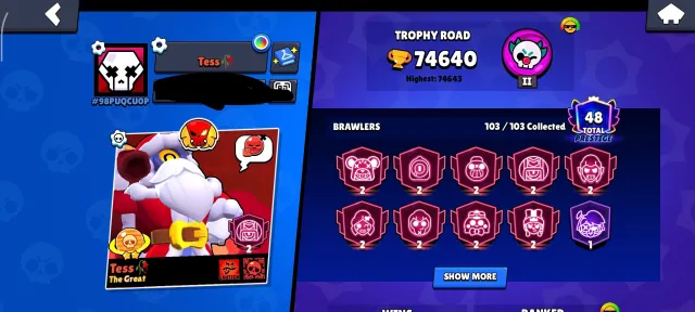 Bought BP+ | 46 fighters - 11 power + hyper | Leg up | Saturn | Many skins | 31 buffs, 74500 trophies, 103 brawlers, 50 primes