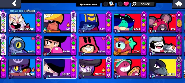 58k on 90 characters with skins (many easy), 58000 trophies, 104 brawlers, 34 primes