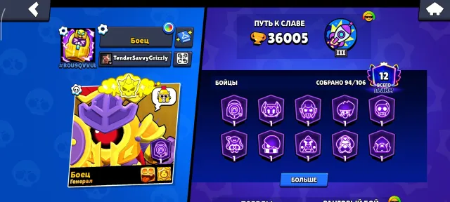 Selling a Brawl account, 36000 trophies, 94 brawlers, 12 primes