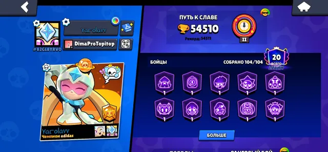 SUPER ACCOUNT 54K VERYY GOOD, trophies 54510, brawlers 104, primes 20