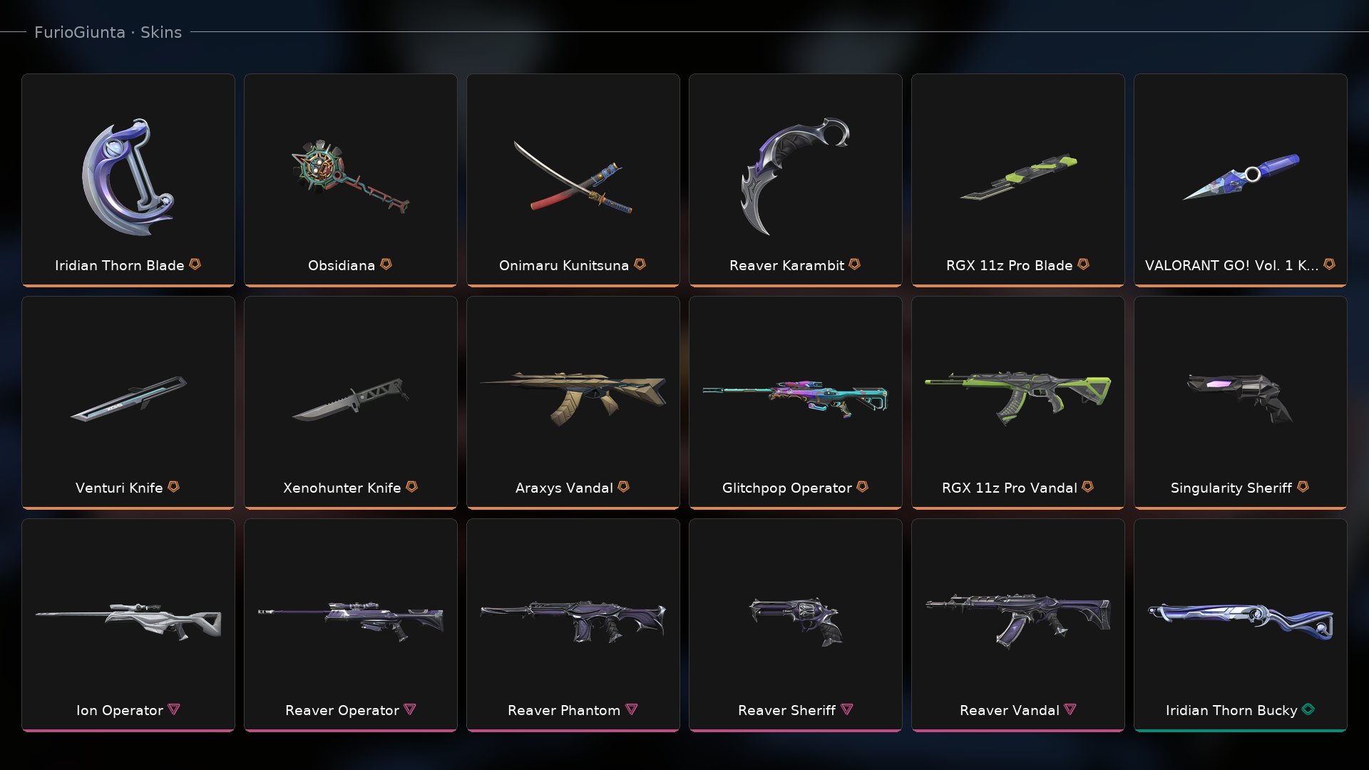 💿 𝟒𝟖𝟐𝟕𝟓𝐊 𝐕𝐏 | 𝟖 Knives | Onimaru Kunitsuna ― Vandal Araxis ― Sheriff Singularity ― Reaper Collection, Sale, Ranked unlocked, Agents: 18, Skins: 54