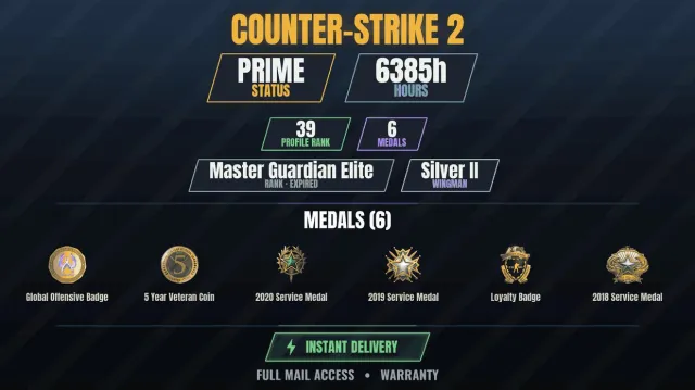 【CS2 Prime💠6300h💎6 medals】 Service Medal 2018, Service Medal 2019, Service Medal, Sale, With inventory, Has PRIME