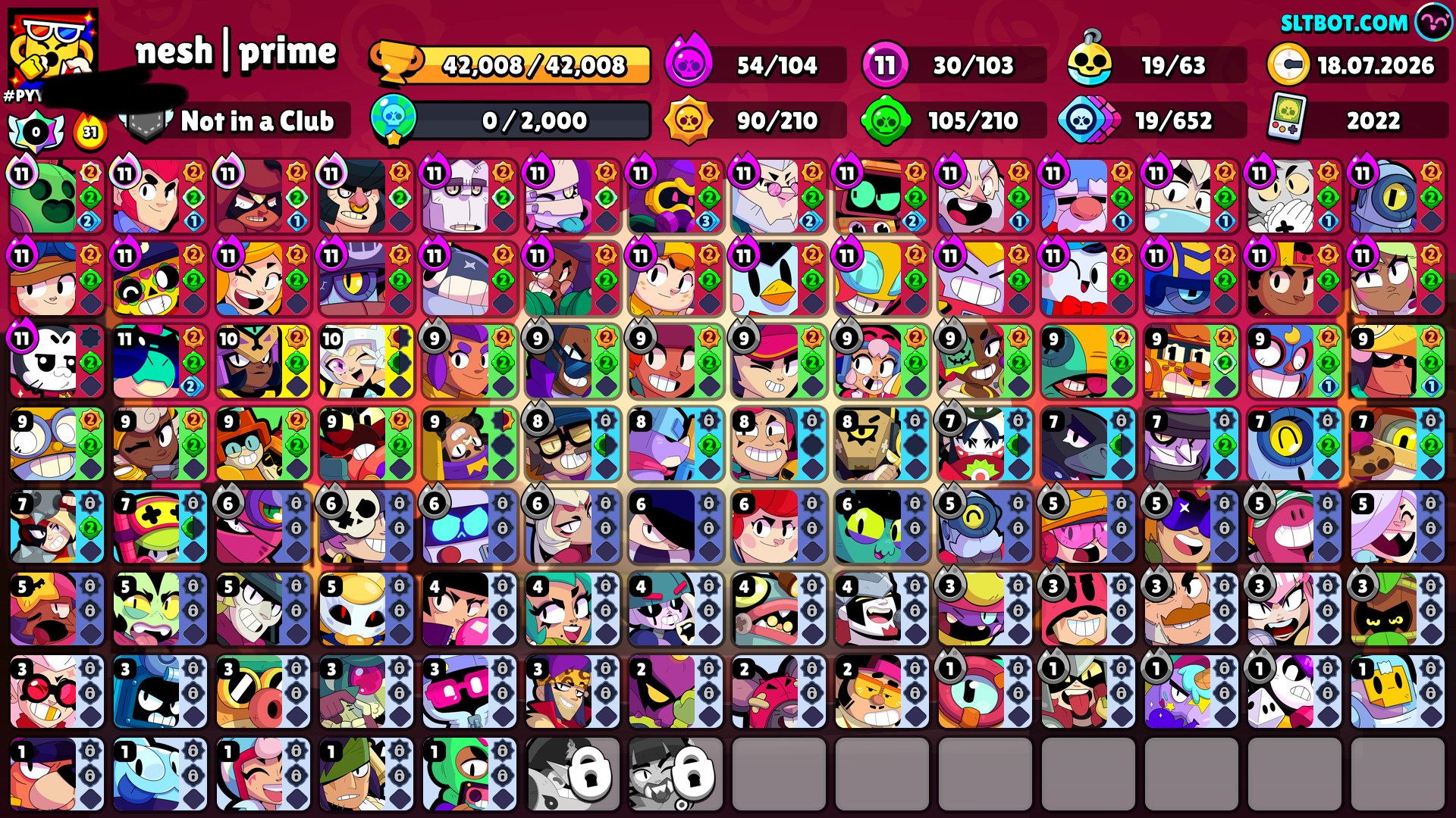[🏆43000🏆][👤103👤][🟣SKIN "CALAVERA ROSE/CORSAIR COL"🟣] [💎SKINS FOR 28055💎][🌹 ISSUED BY MAIL 🌹], trophies 42000, brawlers 103, primes 22