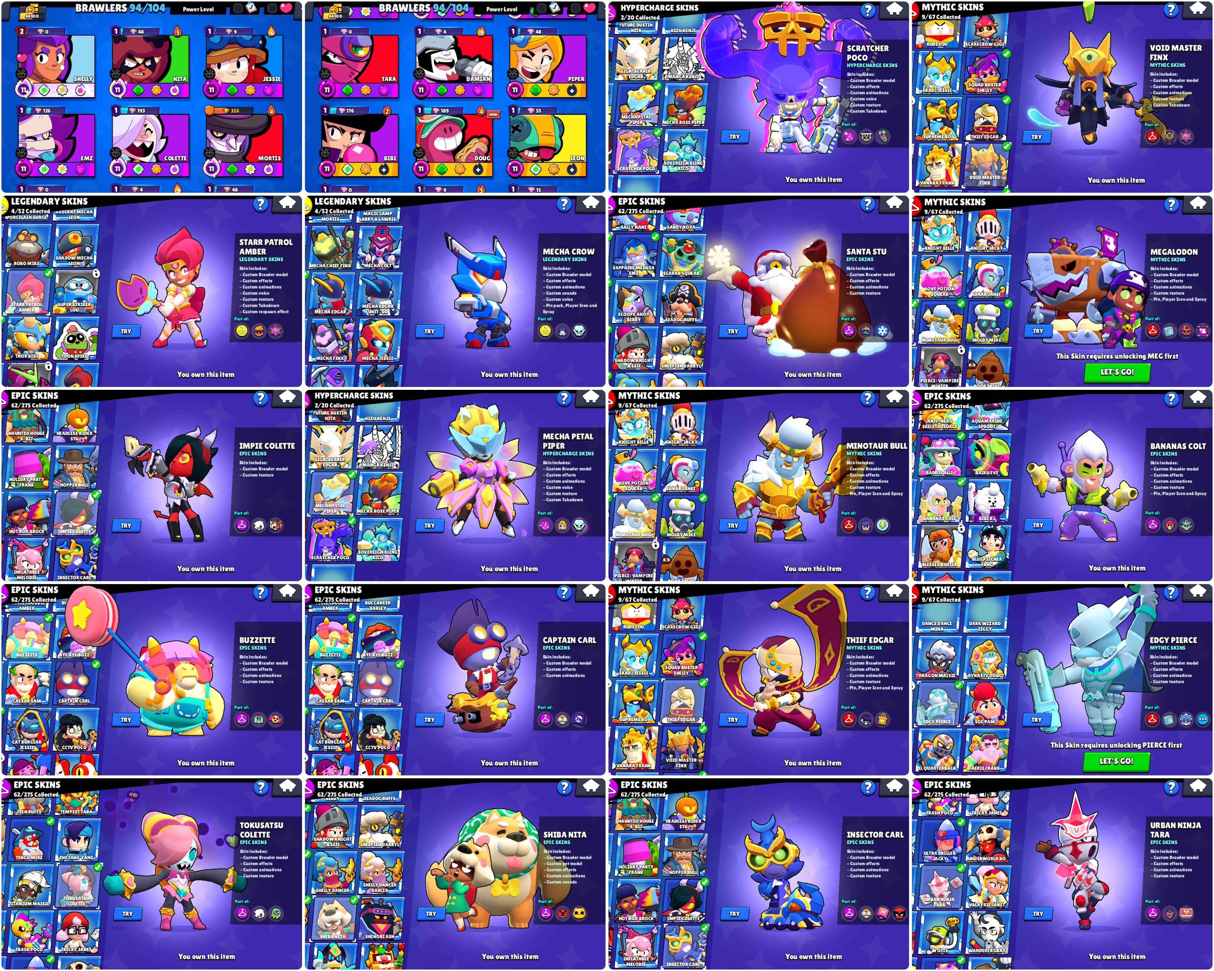 ACC 44k TROPHIES | MECHA PETAL PIPER | MECHA CROW | MINOTAUR BULL | CAPTAIN CARL, trophies 44100, brawlers 94, primes 28