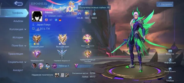 MOBILE LEGENDS ACCOUNT, Sale, Rank: Mythical Immortal, Level: 67, Win Rate: 53%, Heroes: 125, Skins: 224