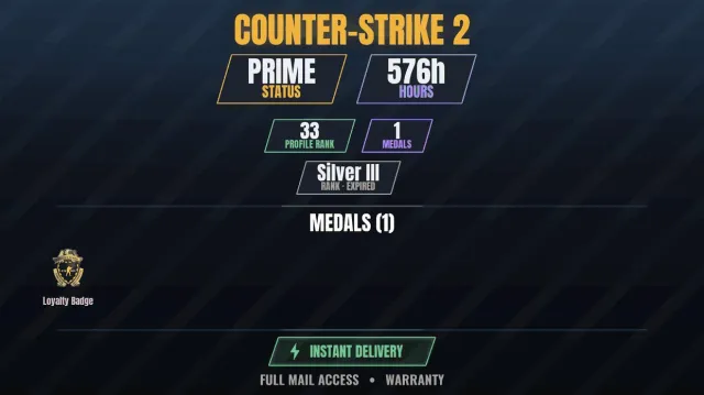 CS2 Prime🏆576h | Loyalty Badge | PAYDAY 2, F1 RACE STARS, Among Us, Grand Theft Auto: San, Sale, With inventory, Has PRIME