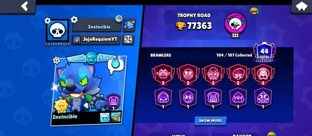 🏆74K🏆【LEON WOLF🔹OLD RICOCHET】👤1O4/1O8👤400 SKINS~42k💎❰55 11-x POWER🔹37 BUFFS😈❱📹VIDEO REVIEW📹, 74000 trophies, 104 brawlers, 44 primes