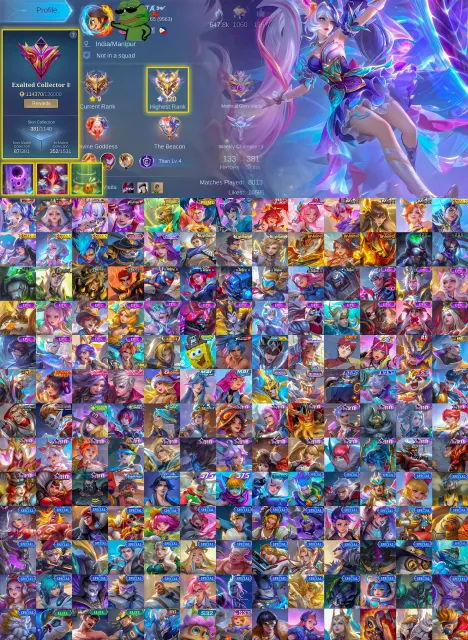 👑 Layla Legendary 👑 Lunox Legendary ✨ Aspirants Skin 🔥 Vexana 🎯 Granger Prime 🎀 Claude Prime, Продажа, Ранг: Мифический Бессмертный, Уровень: 87, Процент побед: 55%, Герои: 133, Облики: 381