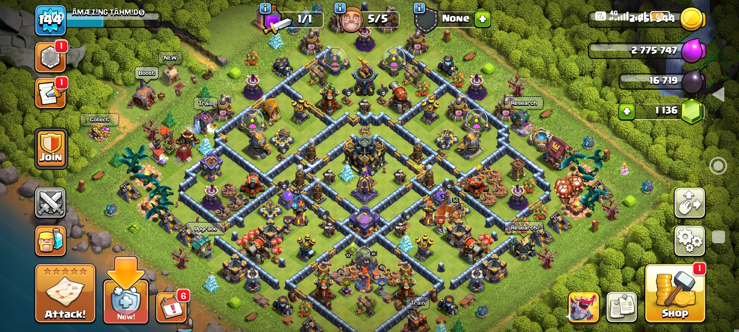 TH 17 Max~Heros-50/54/30/10~Shadow Queen~4× Epic Equipment~Connect To Buyer Mail~ Fast Delivery, 17 TH Main Village